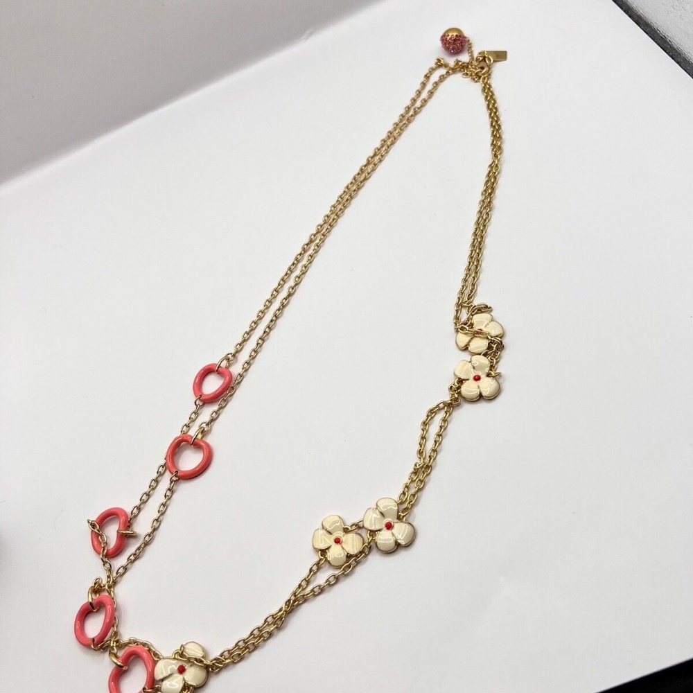 Lilly Pulitzer Long Necklace Enamel Flower Heart Double Layer Chain